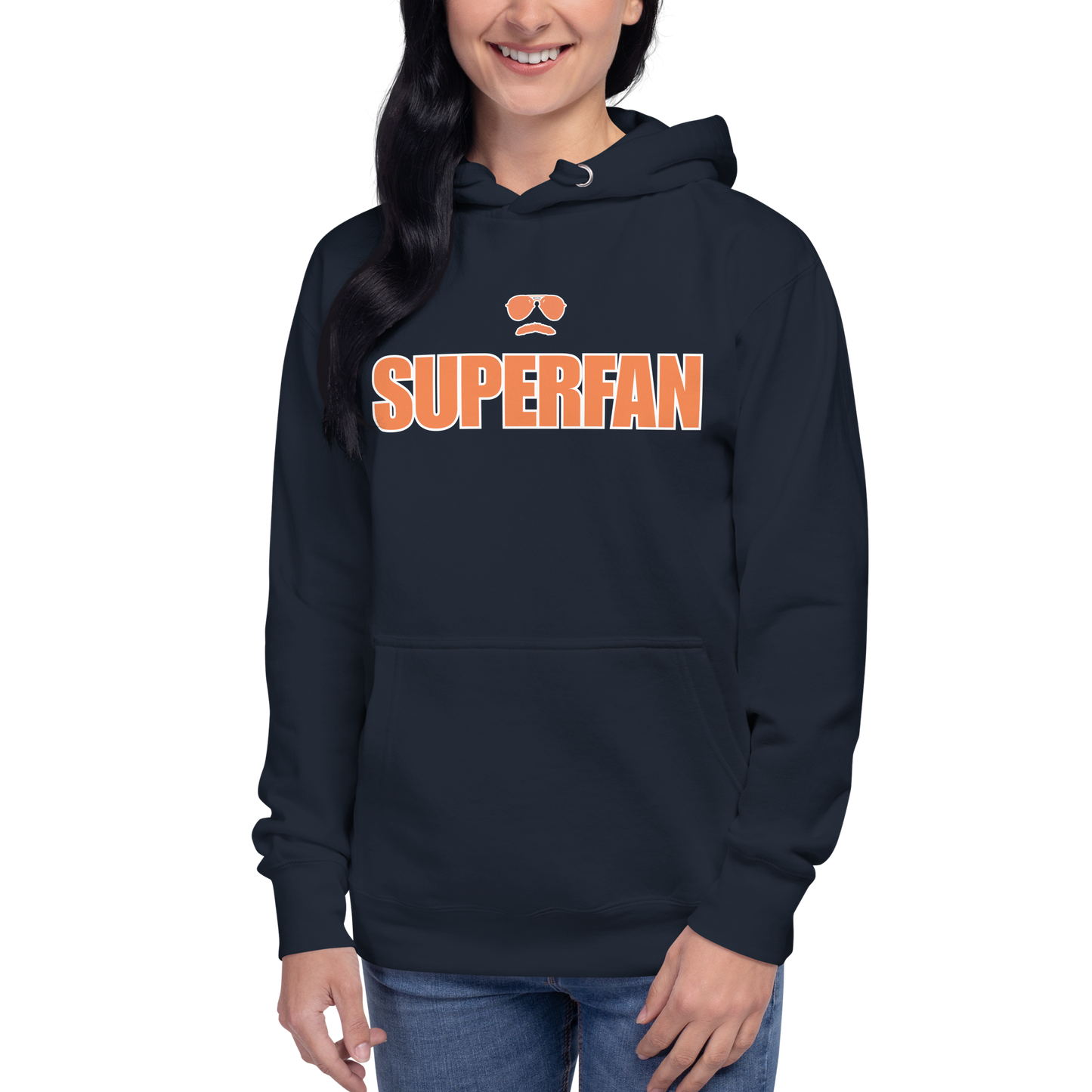 Swerski Superfan Unisex Hoodie - Navy with Orange/White design