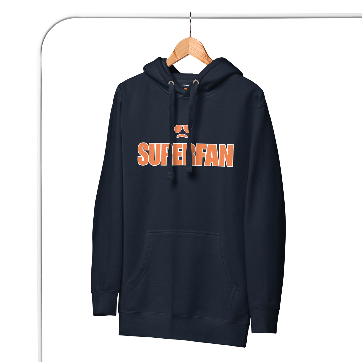 Swerski Superfan Unisex Hoodie - Navy with Orange/White design
