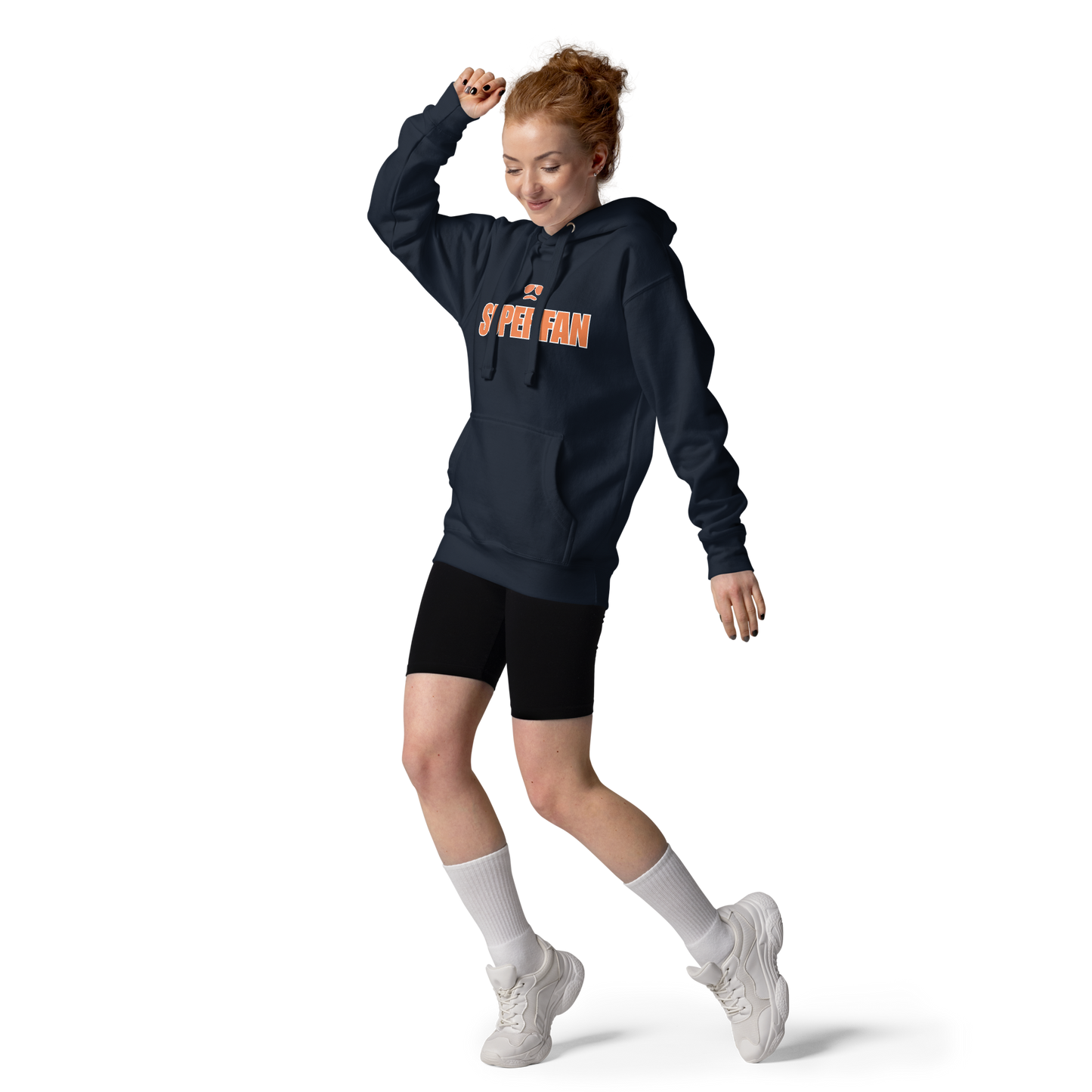 Swerski Superfan Unisex Hoodie - Navy with Orange/White design