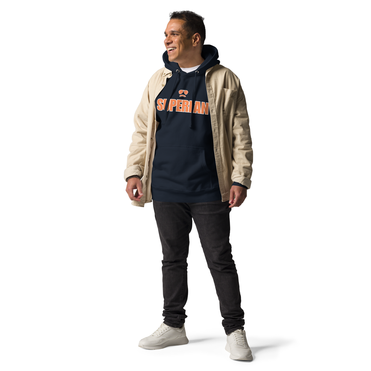 Swerski Superfan Unisex Hoodie - Navy with Orange/White design