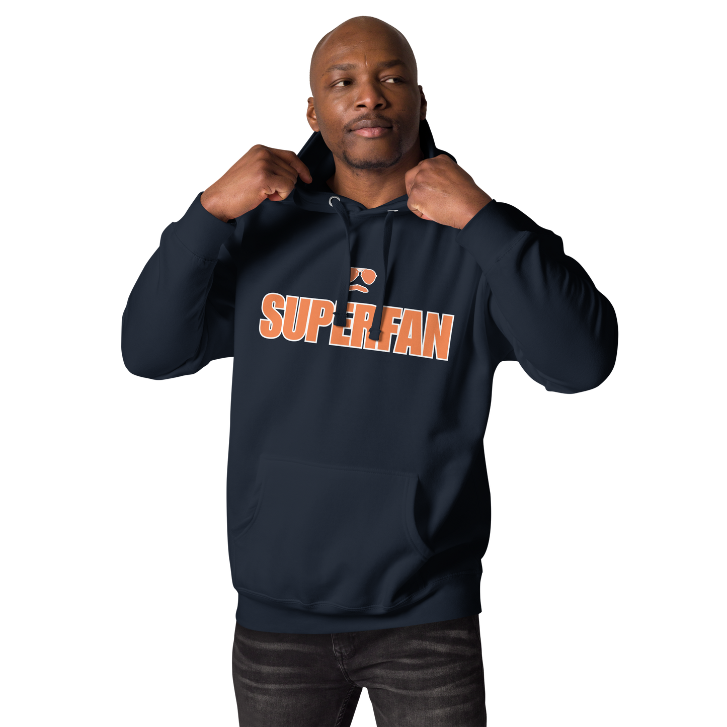 Swerski Superfan Unisex Hoodie - Navy with Orange/White design